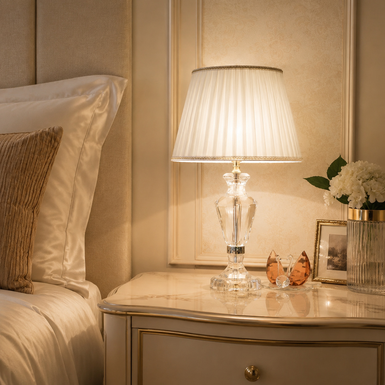 Crystal Urn Pleated Table Lamp