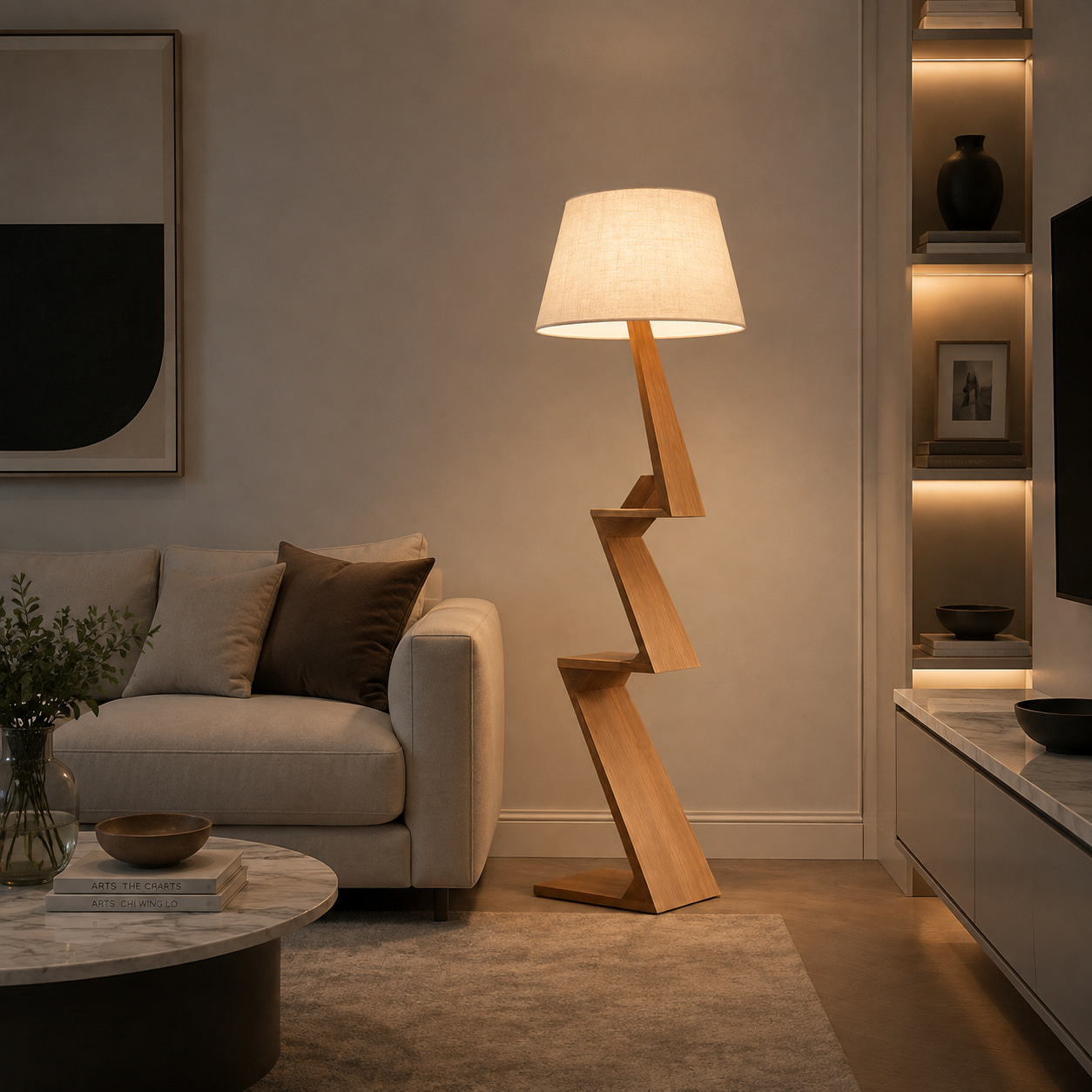 Wooden Zigzag Shade Floor Lamp