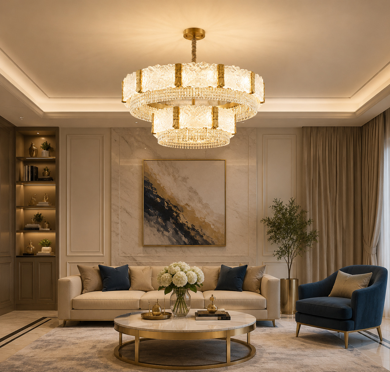 Two Tier Embossed Crystal Chandelier