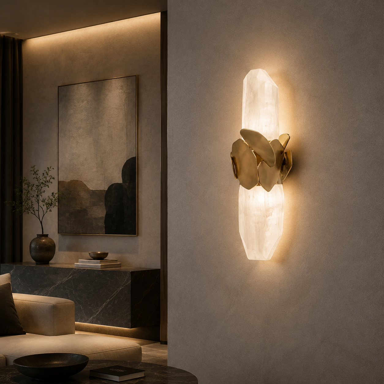 Gilded Stone-Effect Wall Light
