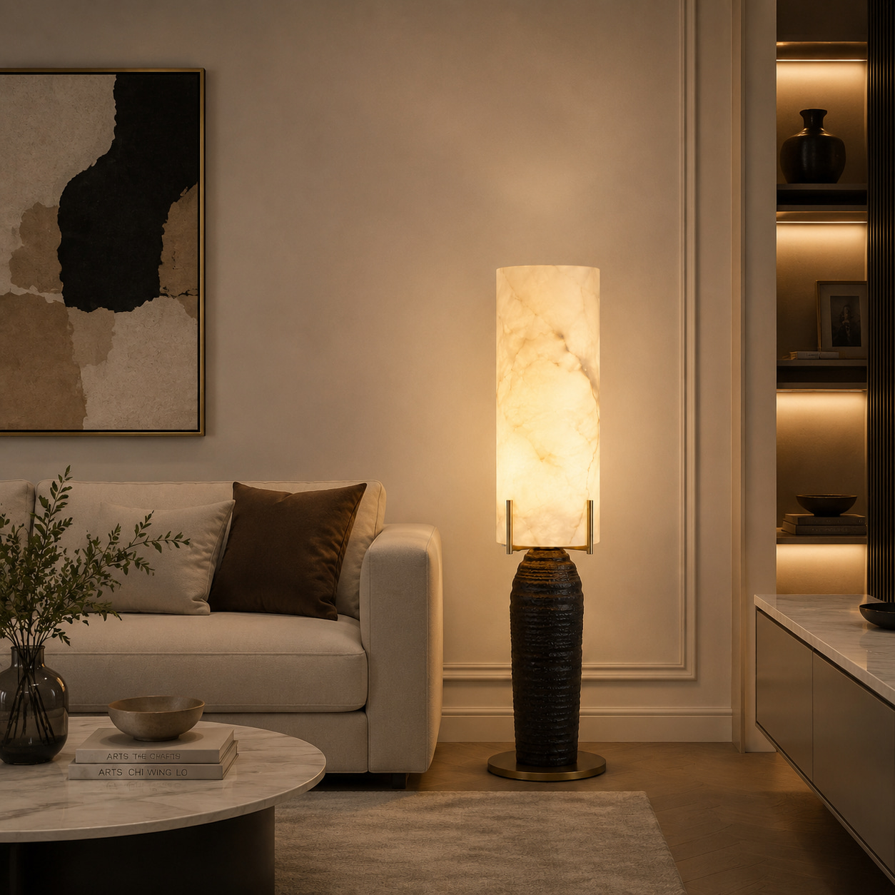 Alabaster Cylinder Textured Floor Lamp