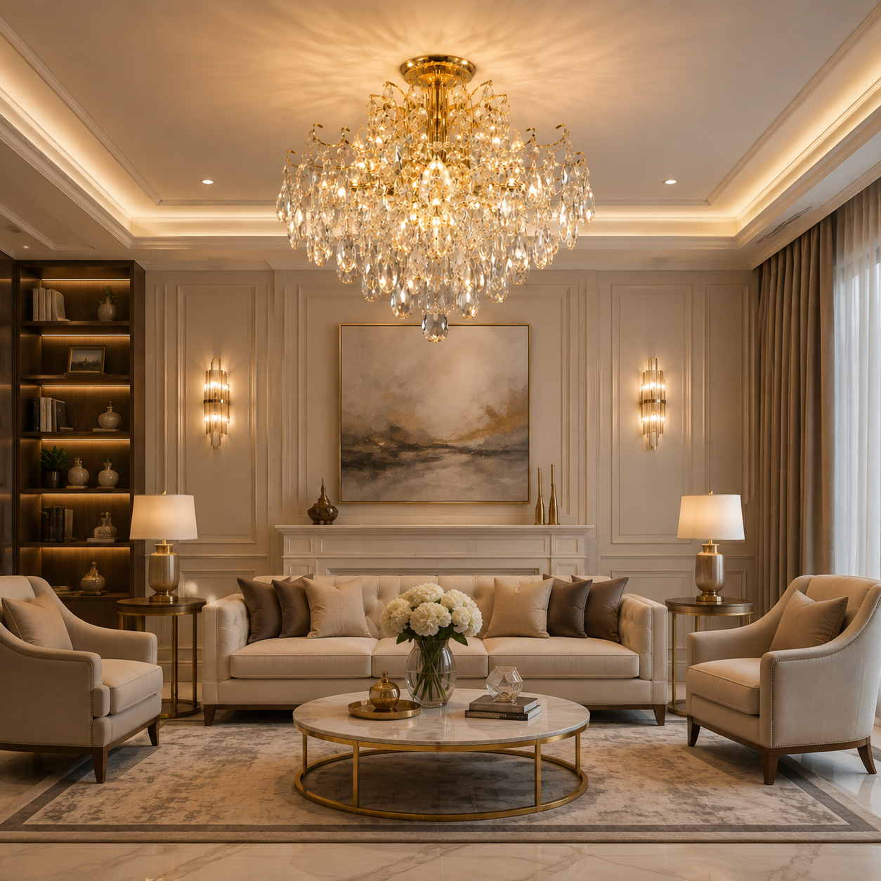 Gold Crystal Semi Flush Chandelier