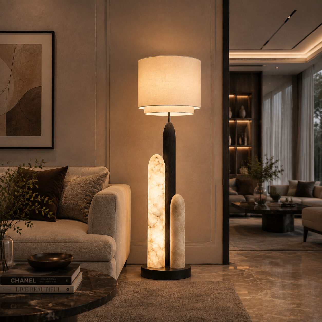 Alabaster Pillar Shade Floor Lamp