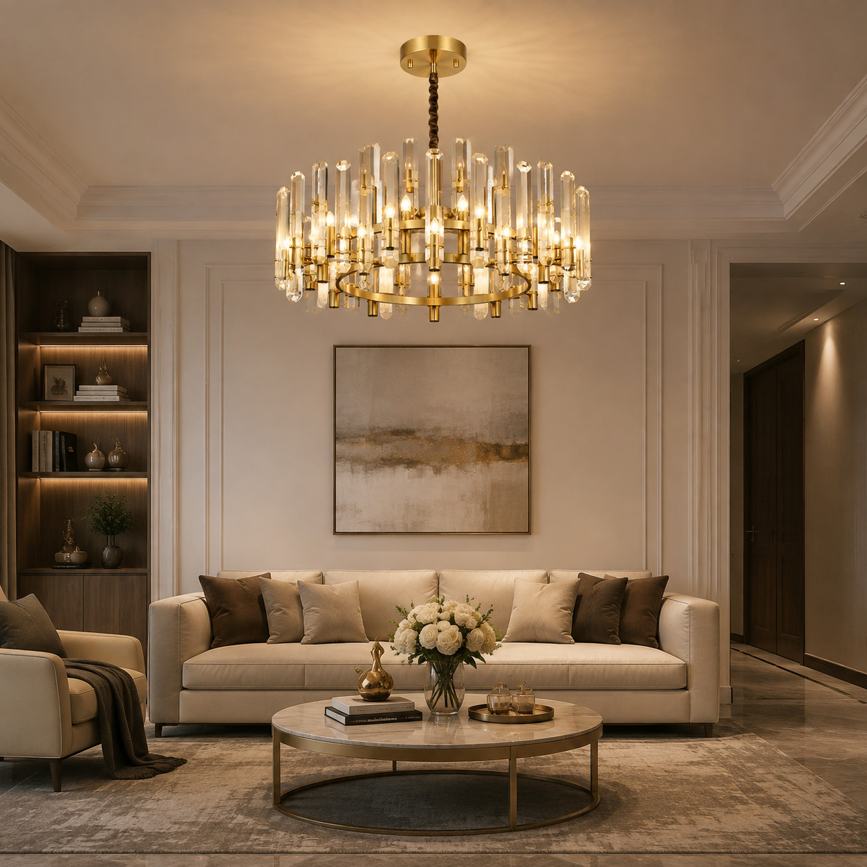 Golden Crystal Column Chandelier