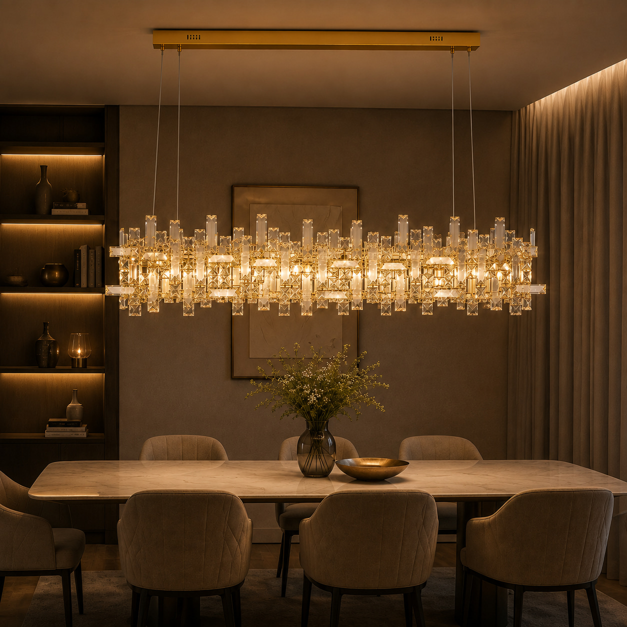 Gold Crystal Linear Chandelier