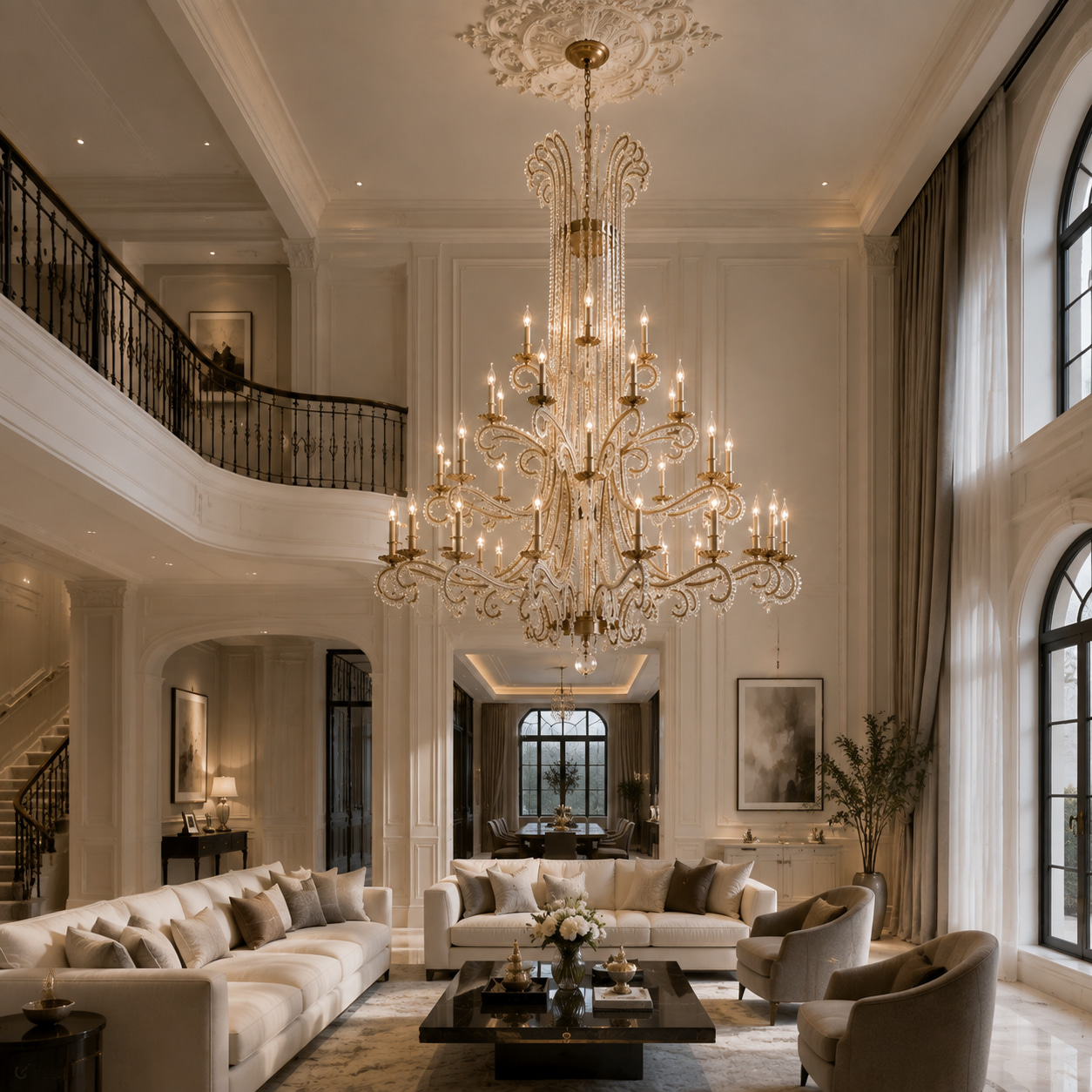 Multi-Layer Beaded Crystal Grand Chandelier