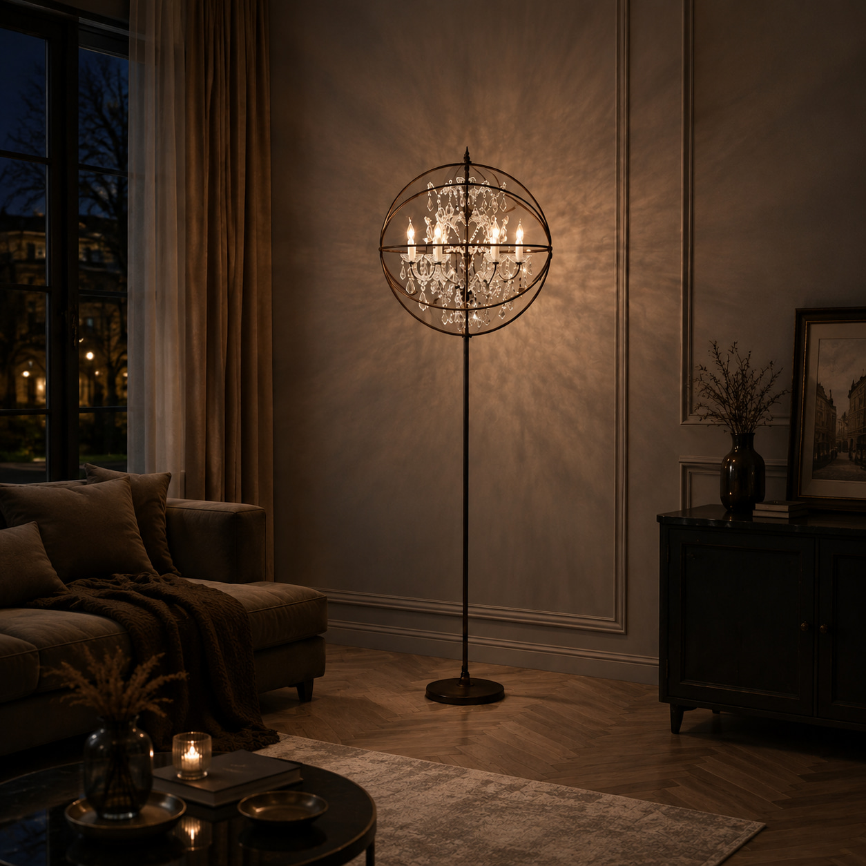 Spherical Iron Crystal Floor Lamp