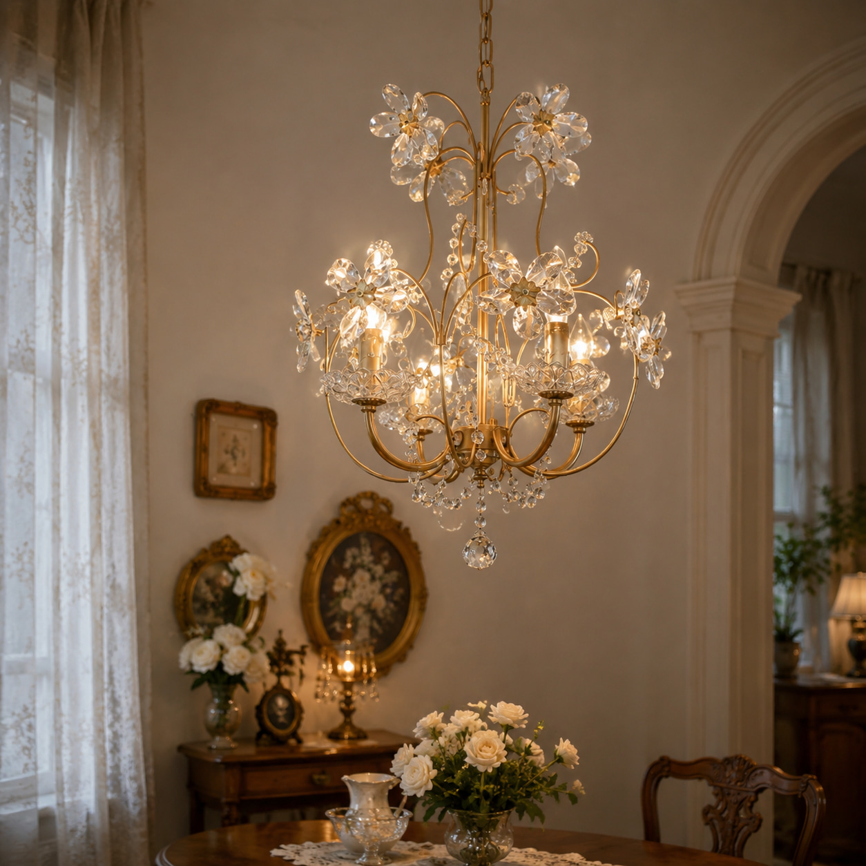 Flower Crystal Brass Chandelier