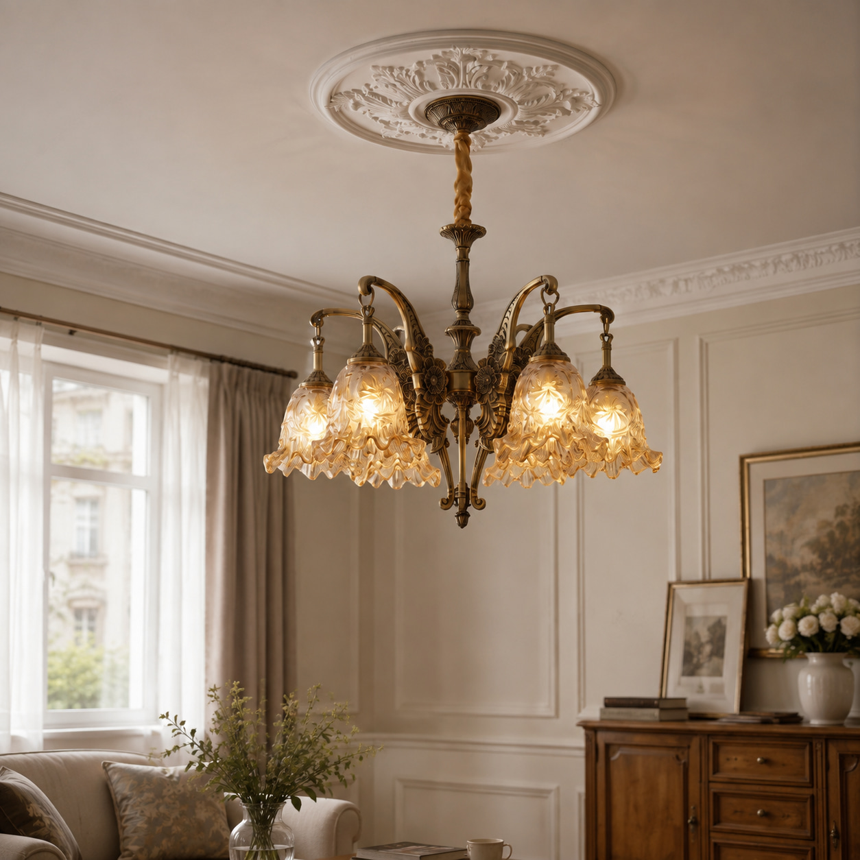 Vintage Carved Glass Chandelier