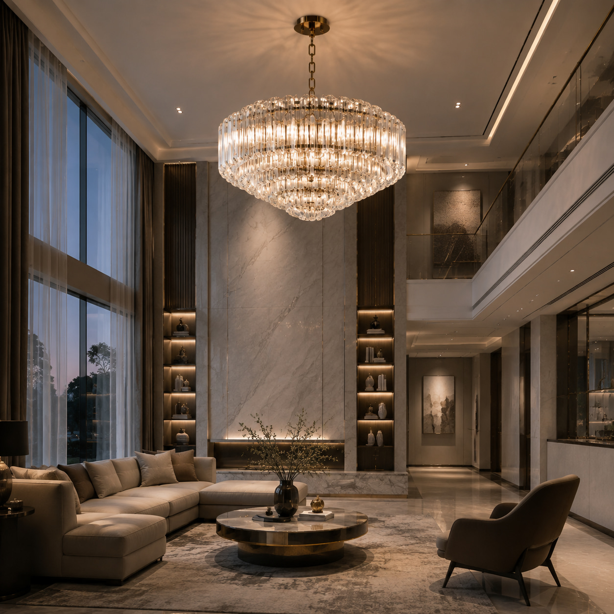 Multi-Layer Straight Crystal Chandelier