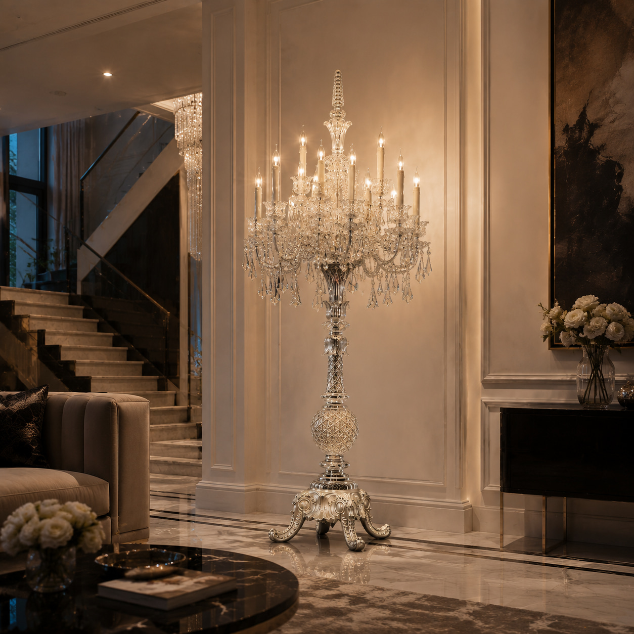 Giant Multi-head Crystal Floor Lamp