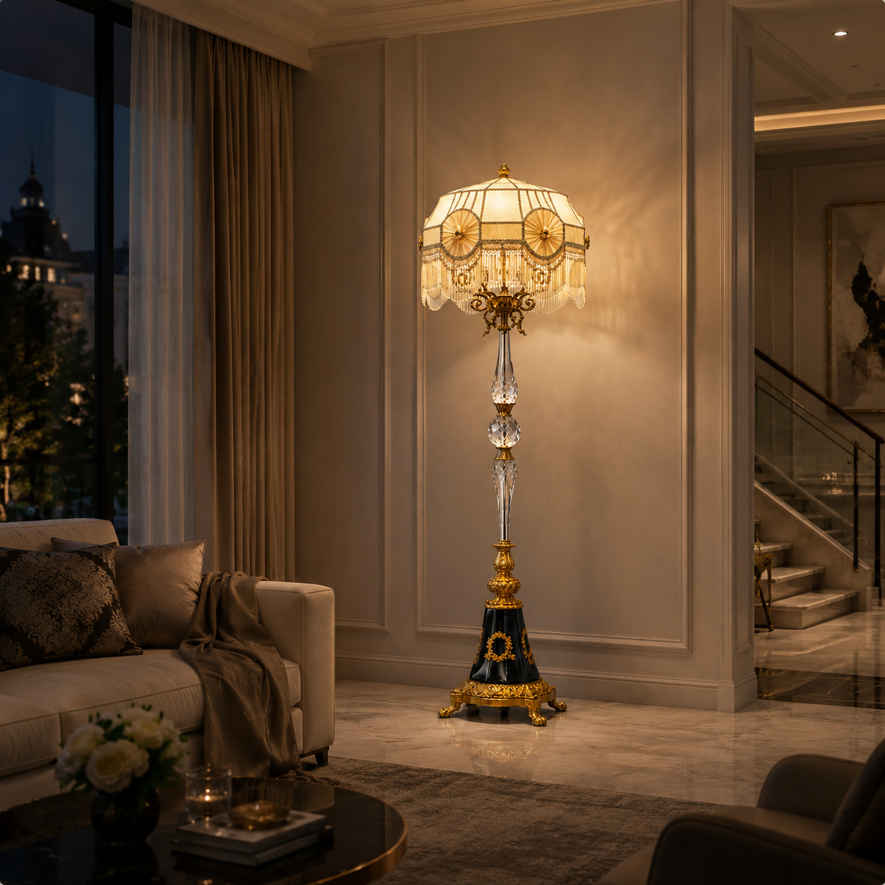 Vintage Tassel Fabric Crystal Floor Lamp