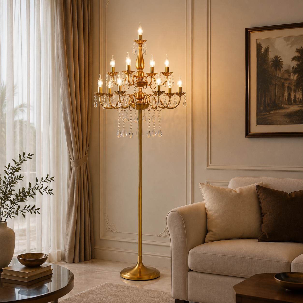 Gilded Crystal Floor Lamp