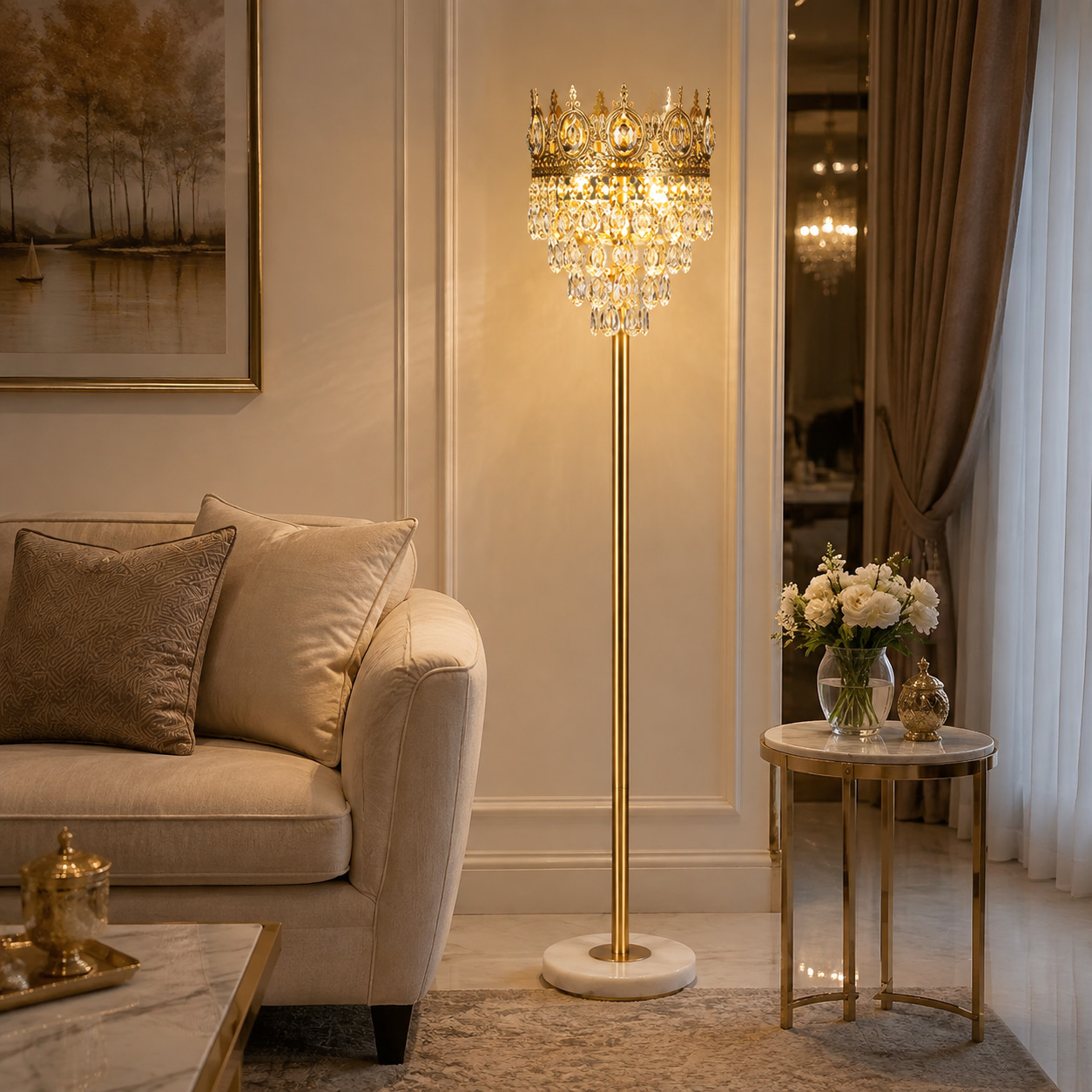 Golden Crown Crystal Floor Lamp