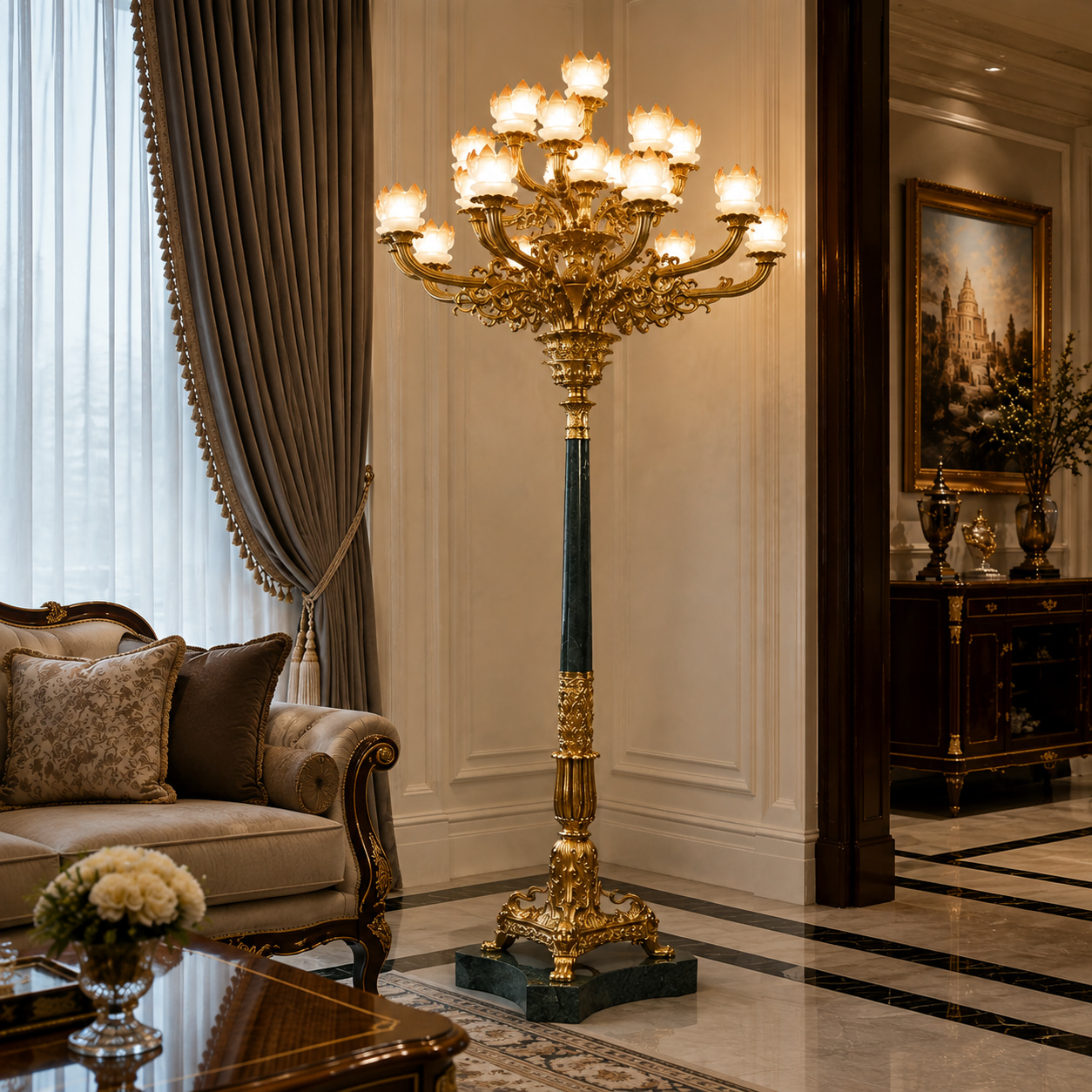 European Alabaster Floor Lamp