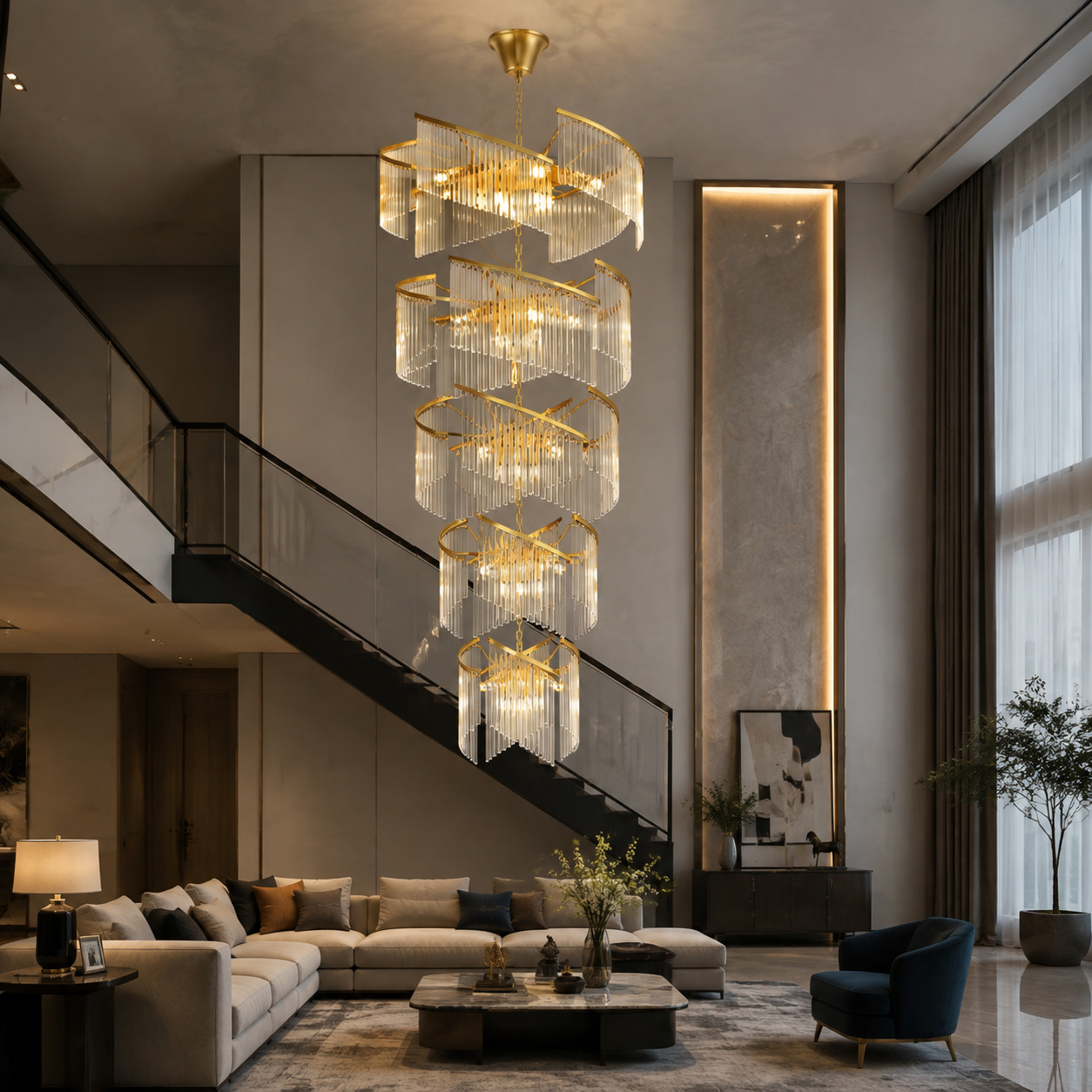Spiral Long Crystal Duplex Chandelier