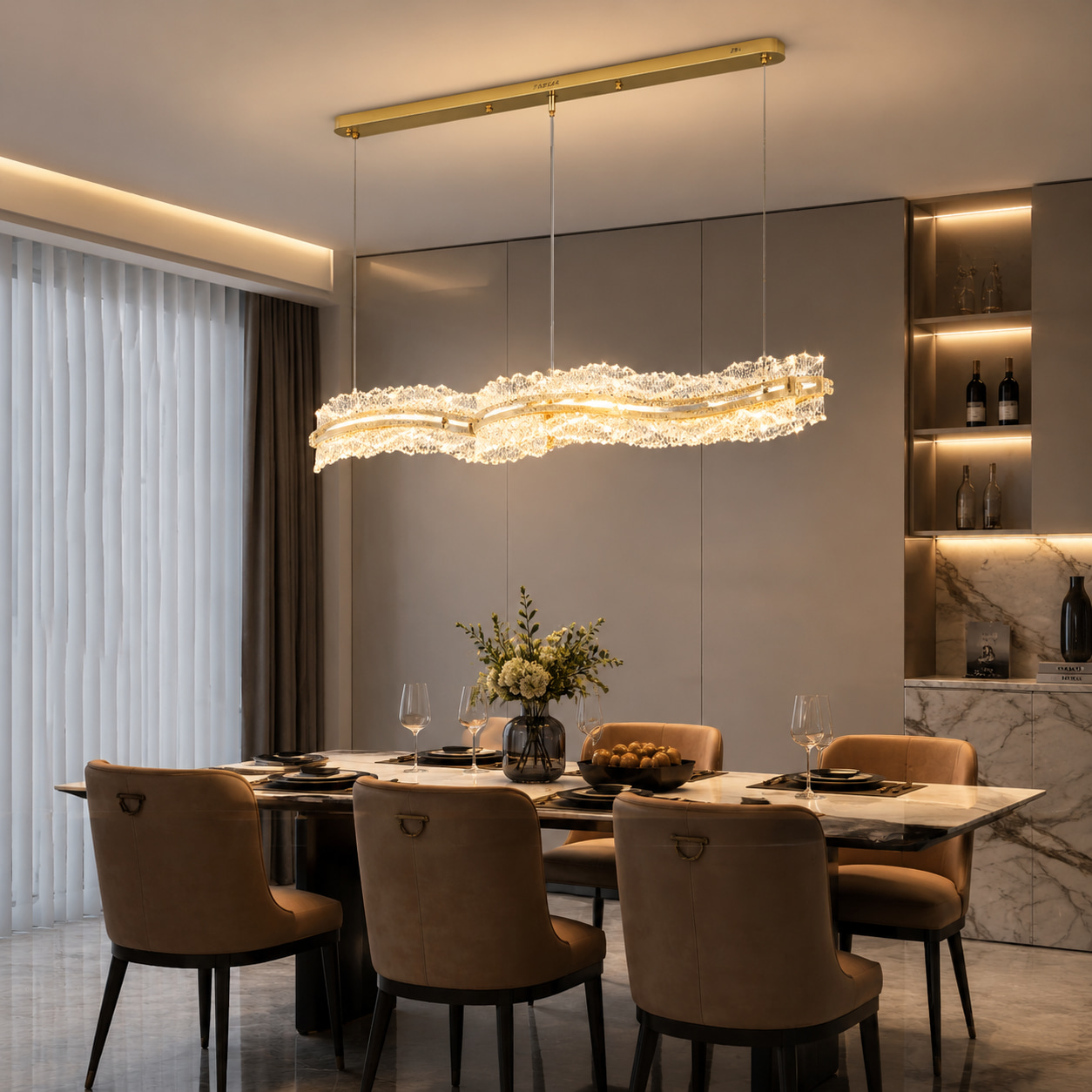 Wavy Crystal Linear Dining Chandelier