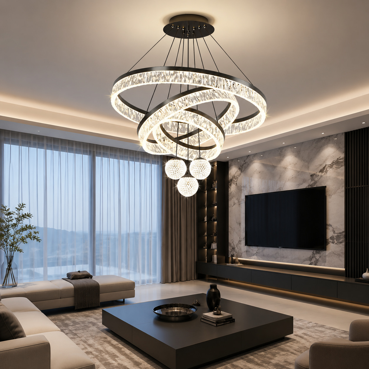 Crystal Spiral Ring Chandelier