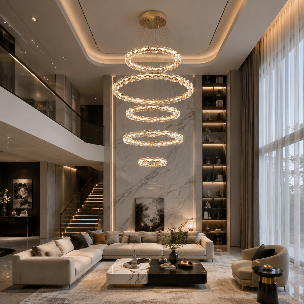 Multi-Ring Crystal Duplex Chandelier