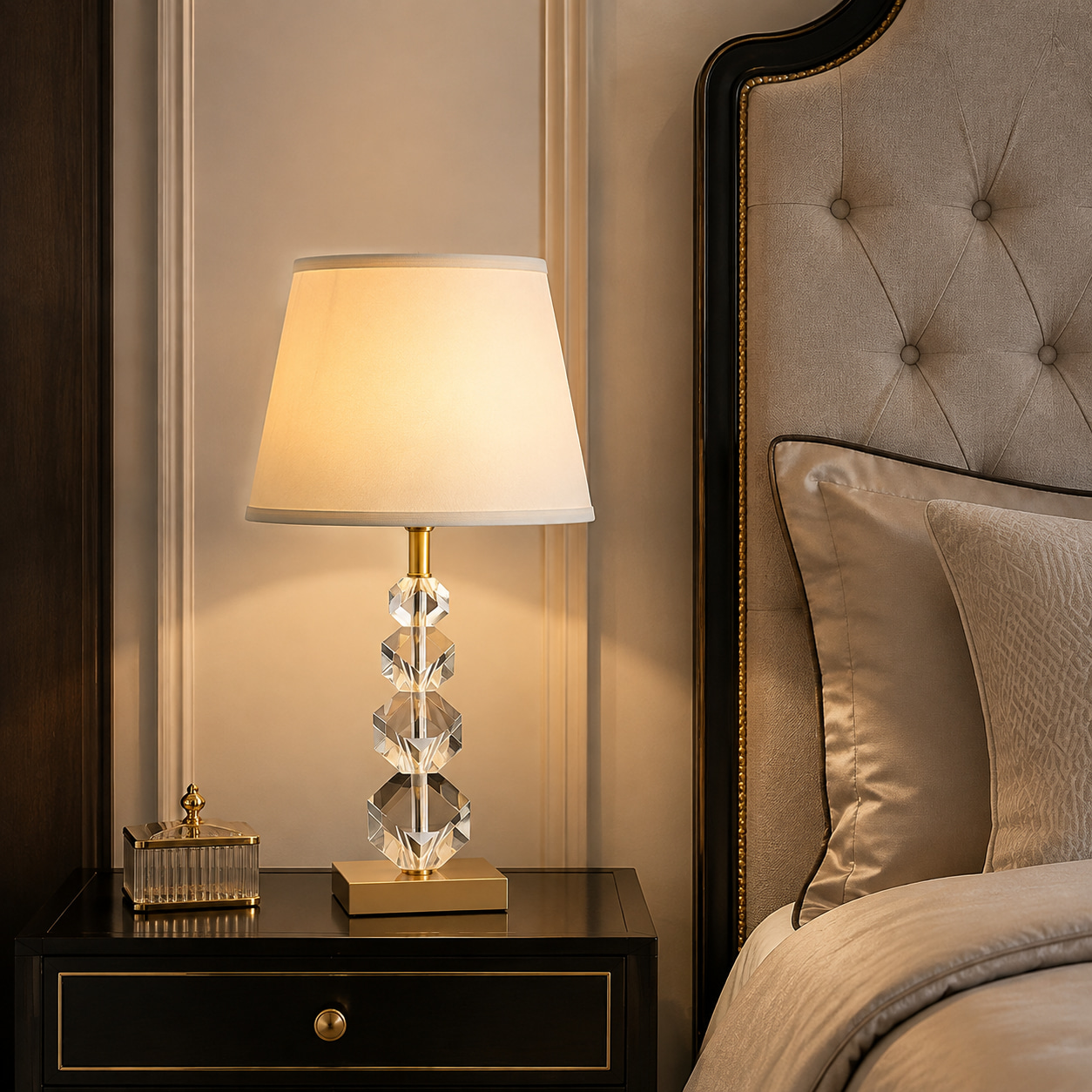 Stacked Geometric Crystal Table Lamp