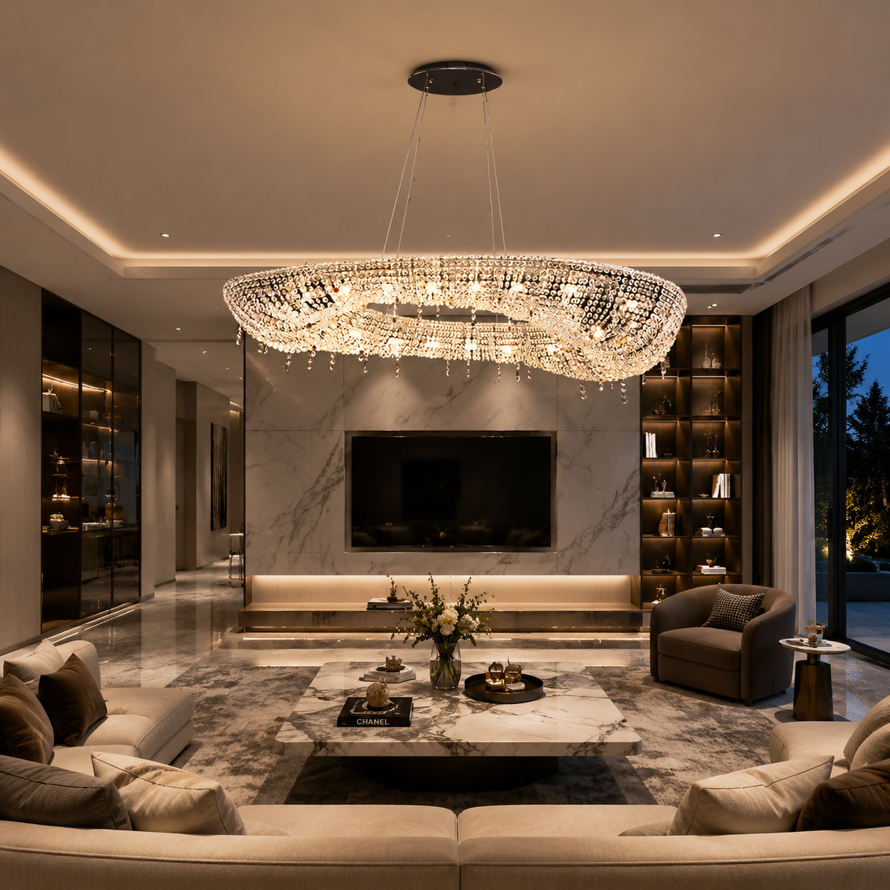 Golden Crystal Halo Chandelier