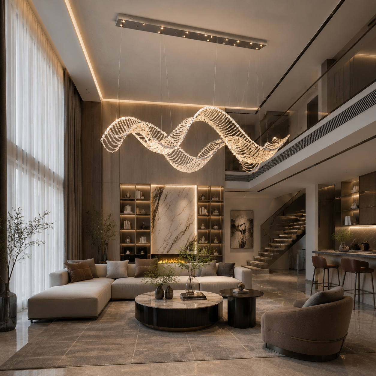 Ribbon Wave Crystal Chandelier