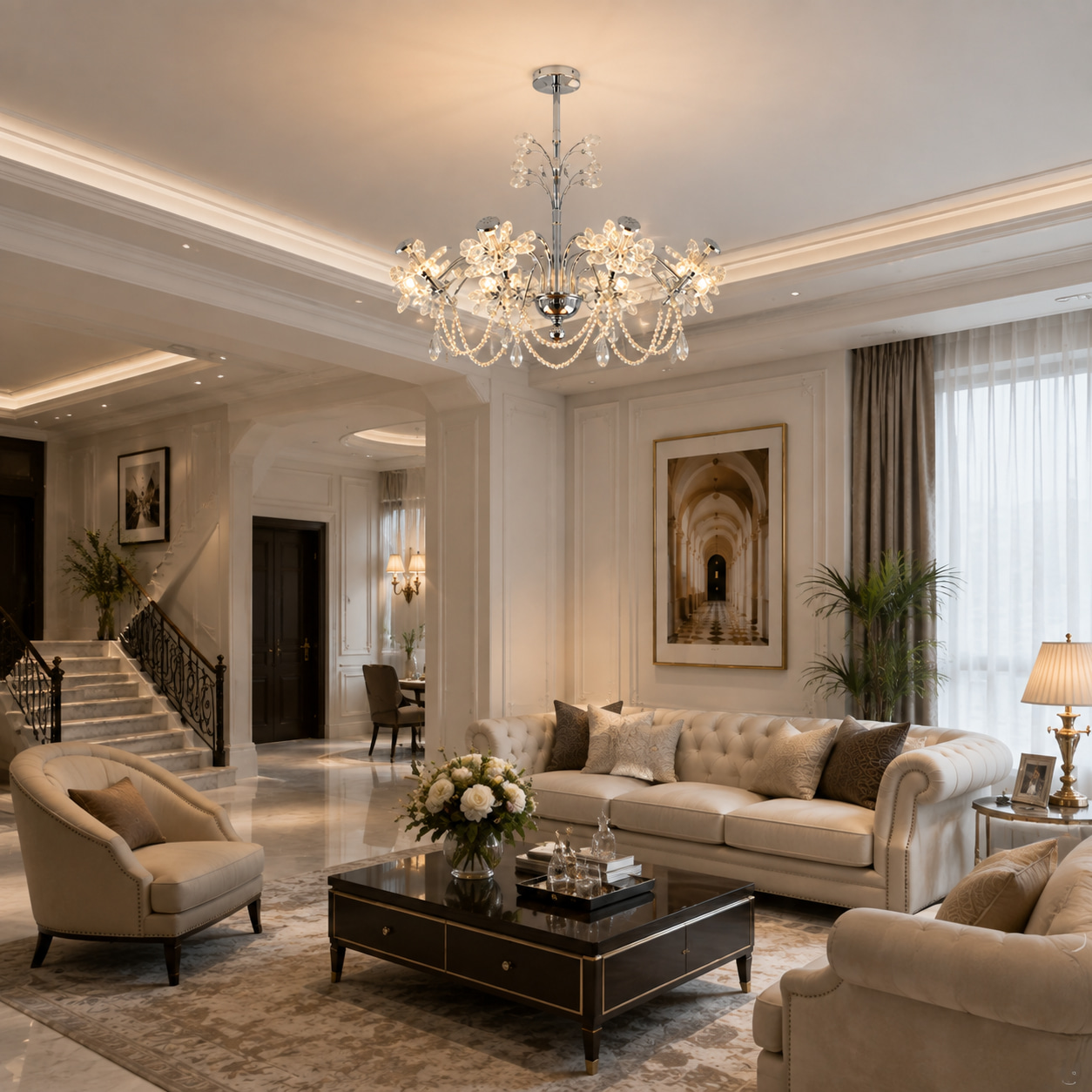 Floral Pearl Crystal Chandelier