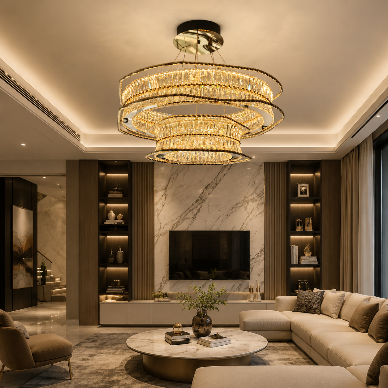 Golden Crystal Ring Chandelier