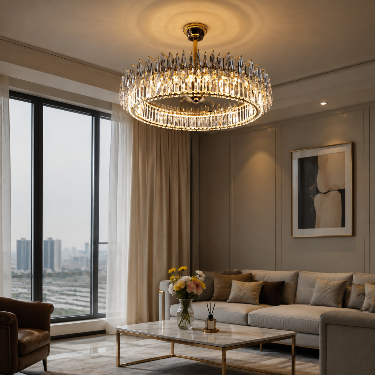 Ring‑Shaped Point‑Crystal Luxury Chandelier