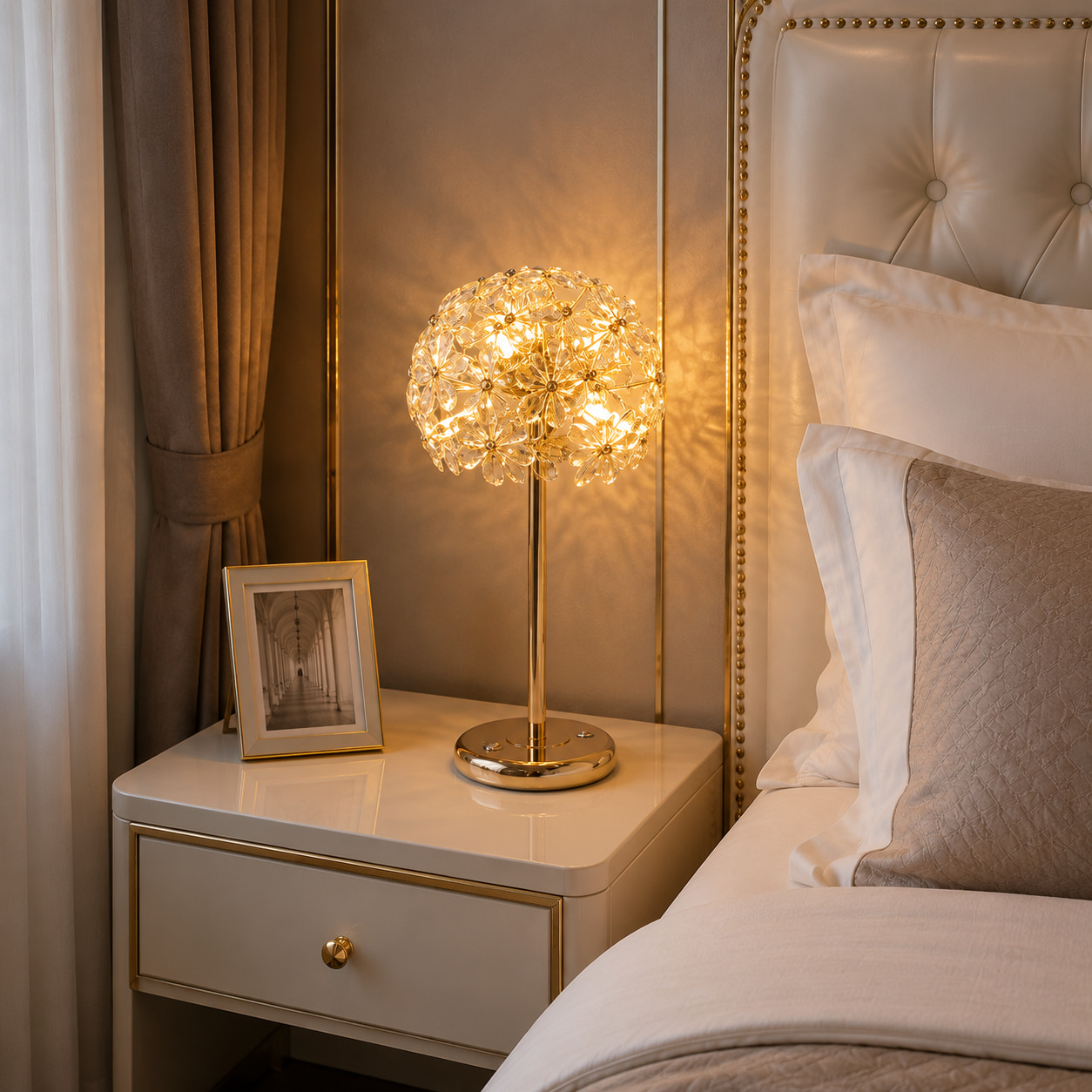 Gilded Crystal Blossom Table Lamp
