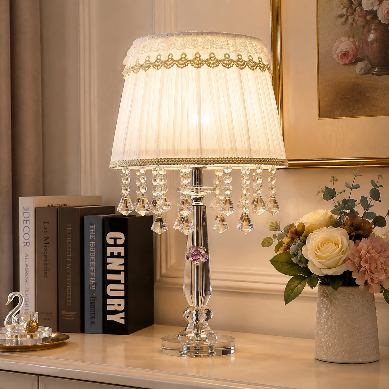 Lace Crystal Cascade Table Lamp