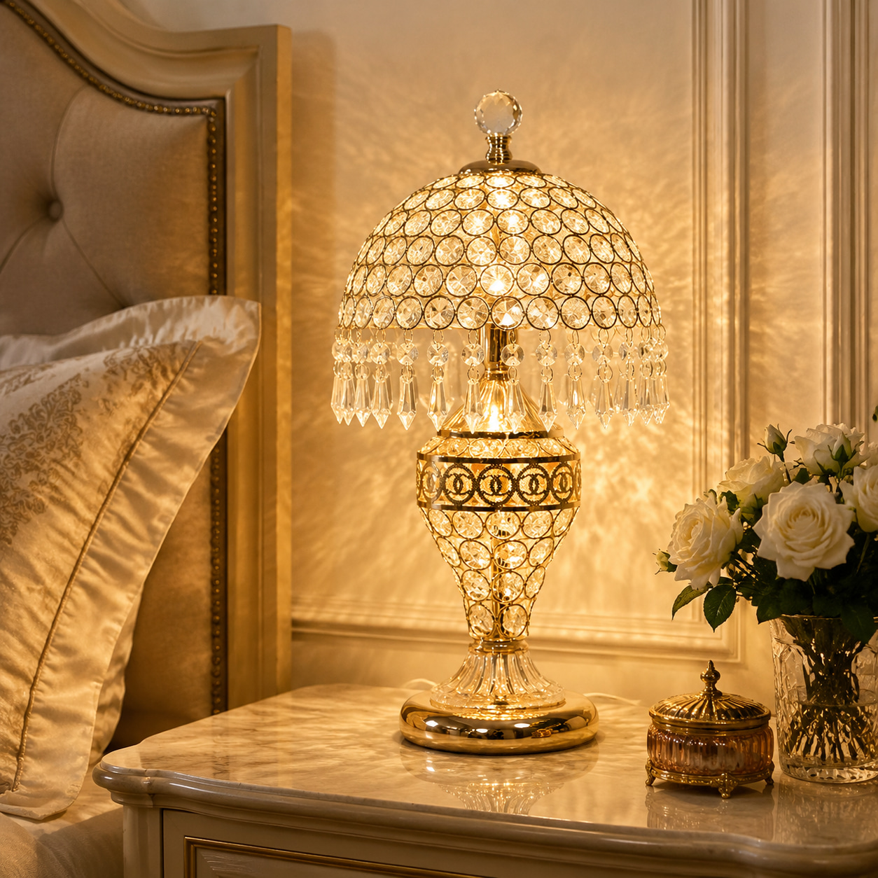 Gilded Crystal Dual-Light Dome Table Lamp