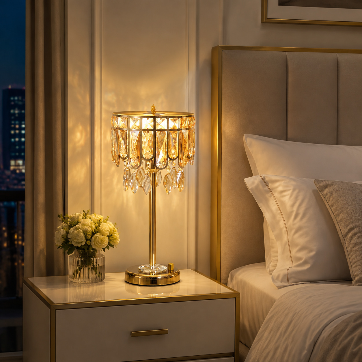 Gilded Crystal Raindrop Table Lamp