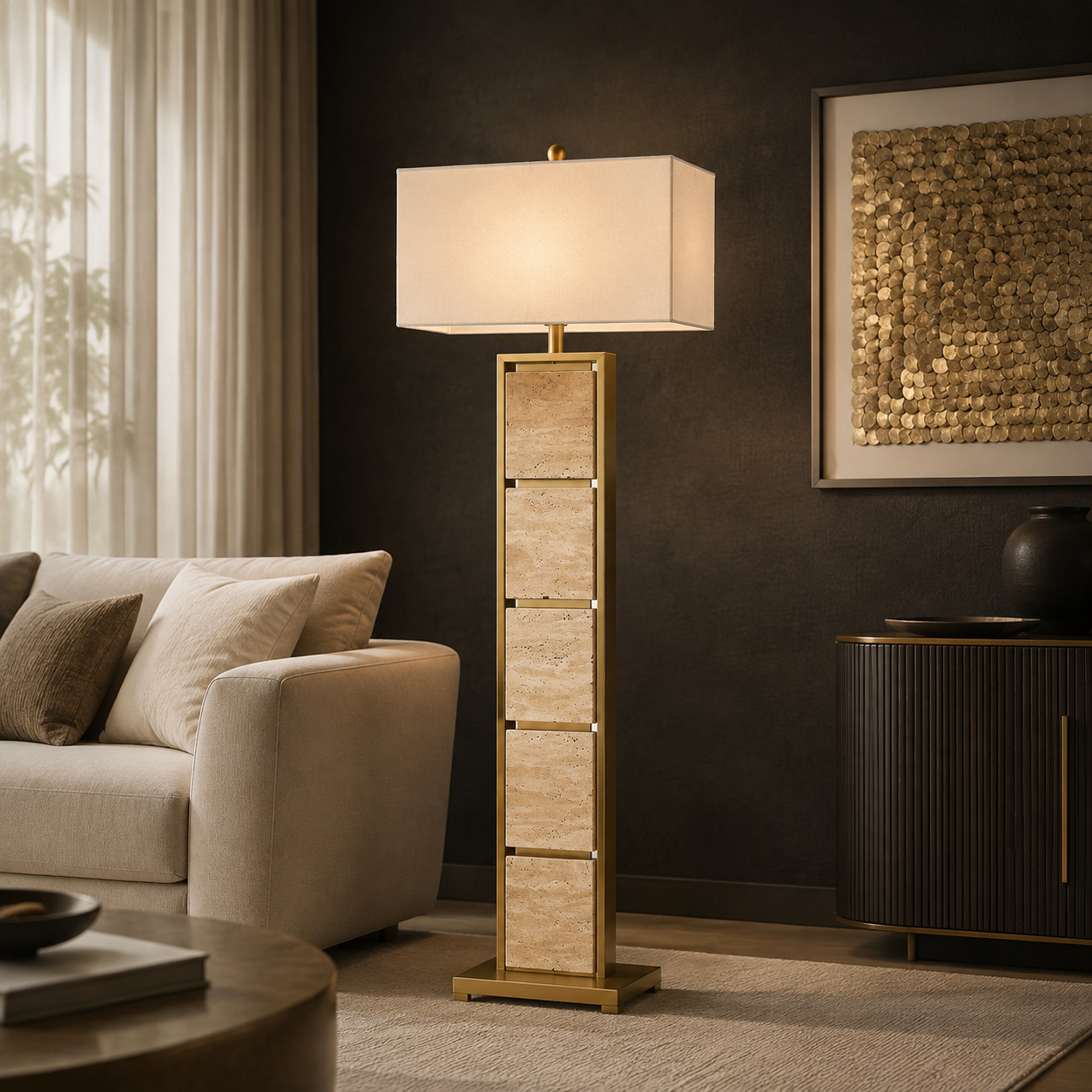 Stone Grid Floor Lamp