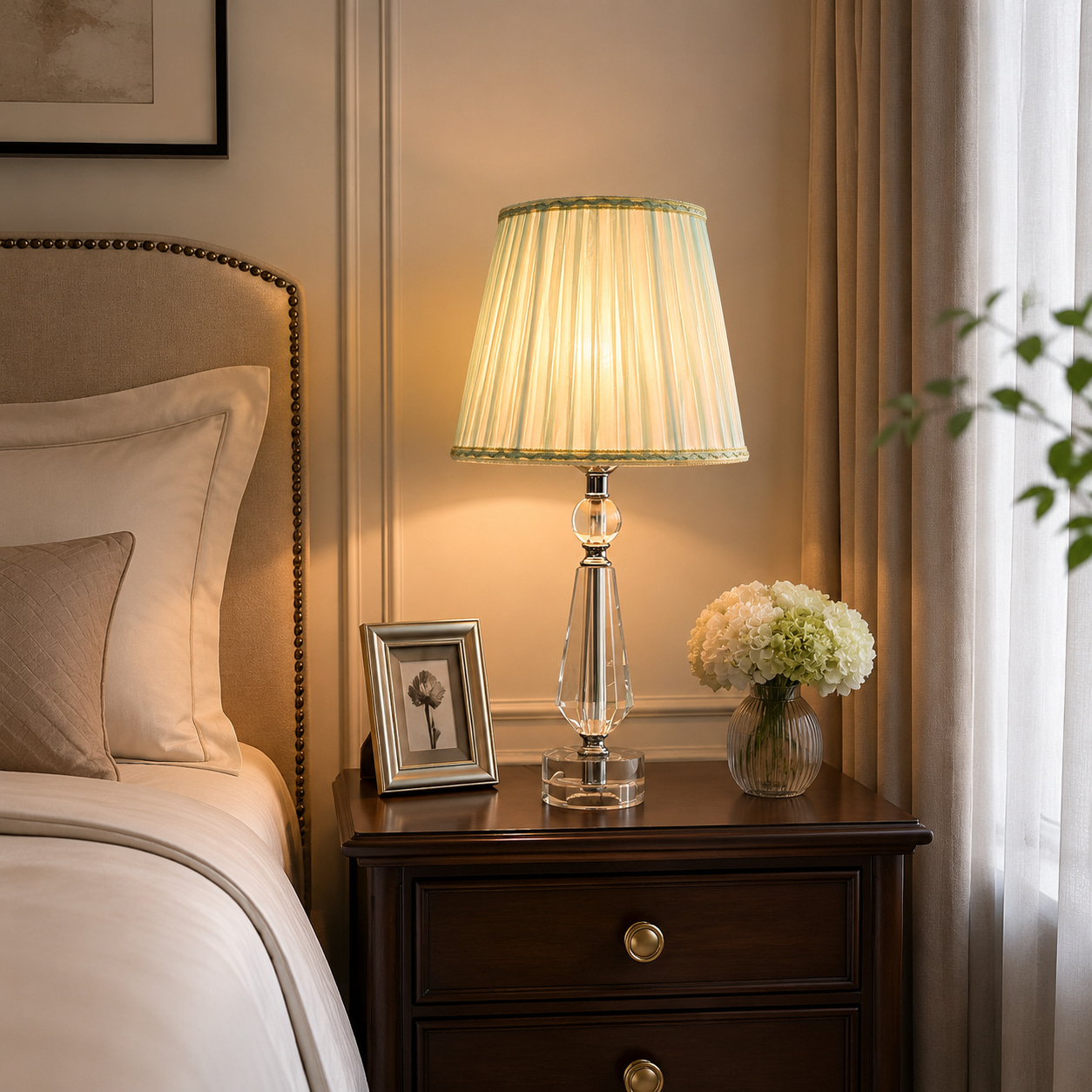 Sage Sheer Crystal Column Table Lamp