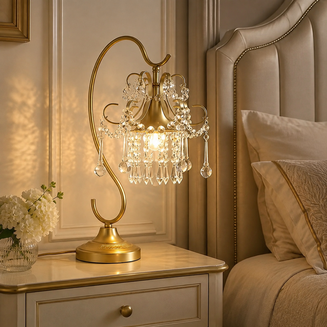 Swan-Neck Crystal Chandelier Table Lamp