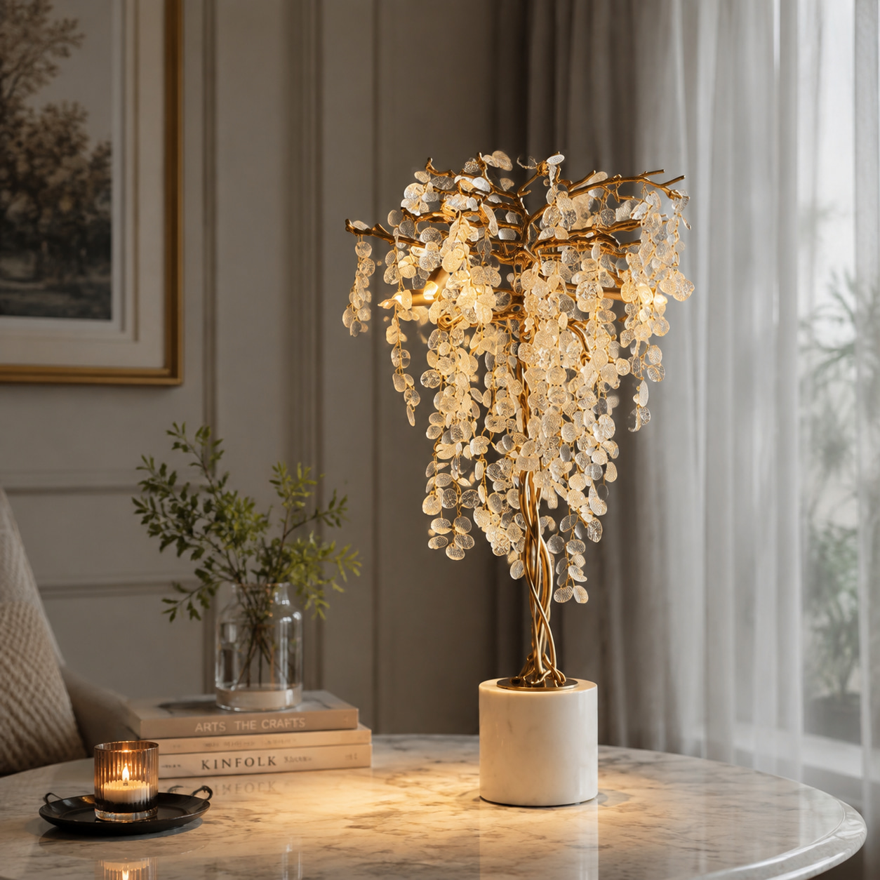 Tree‑Shaped Crystal Marble Table Lamp