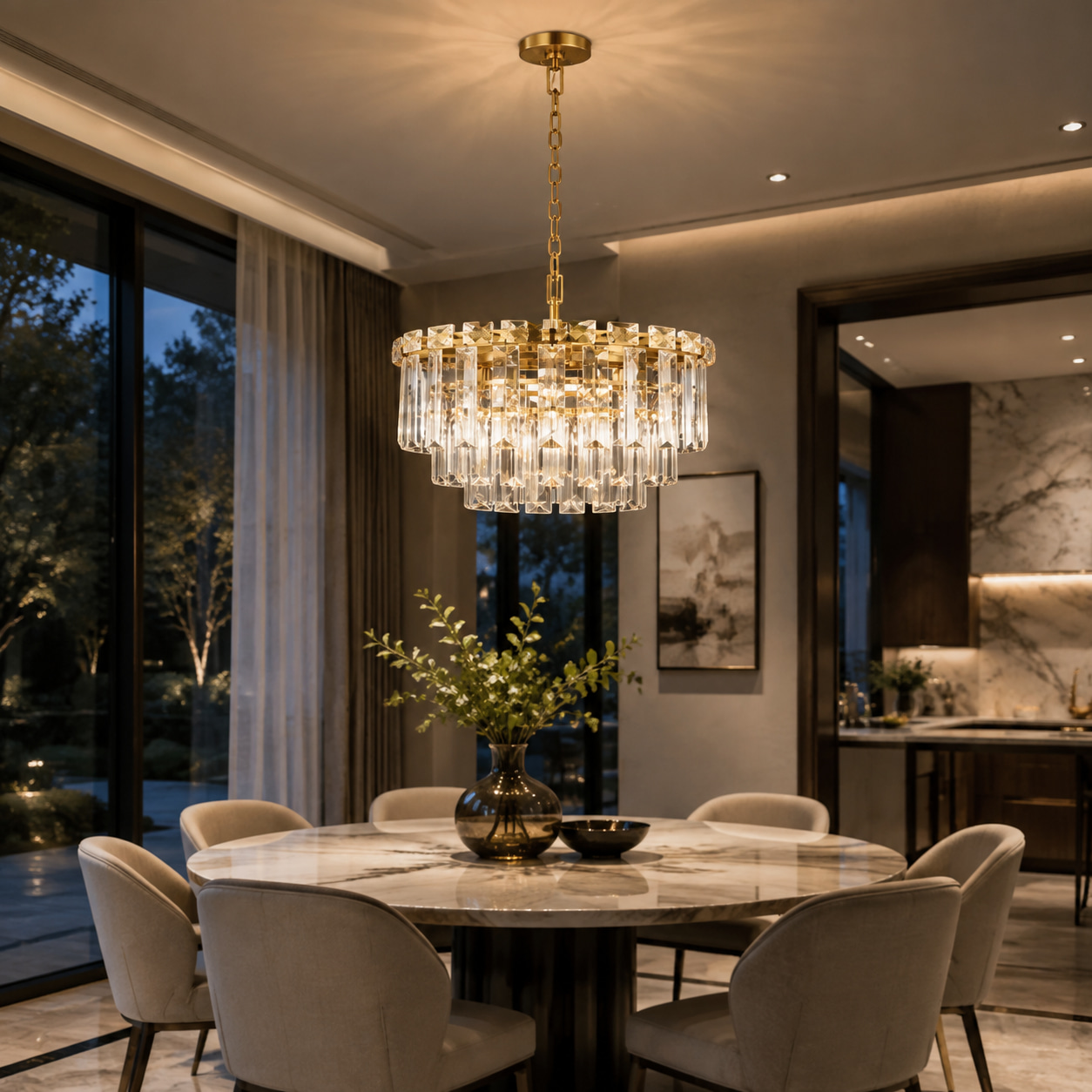 Double‑Layer Rectangular Crystal Dining Chandelier