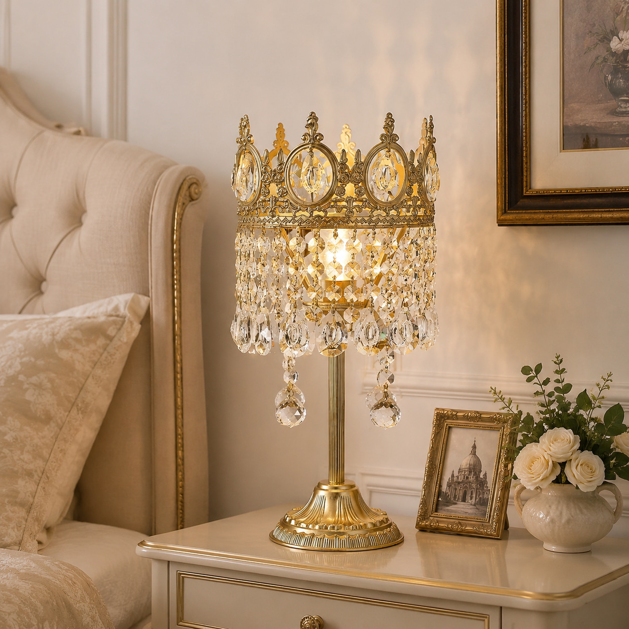 Gilded Crown Crystal Cascade Table Lamp