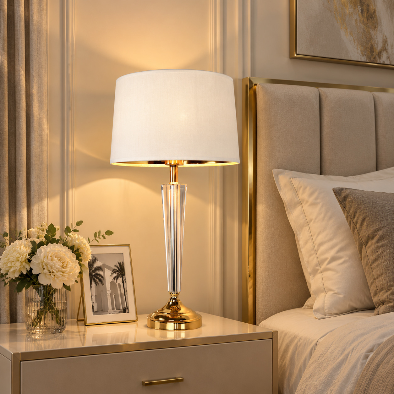 Gilded Slender Crystal Table Lamp