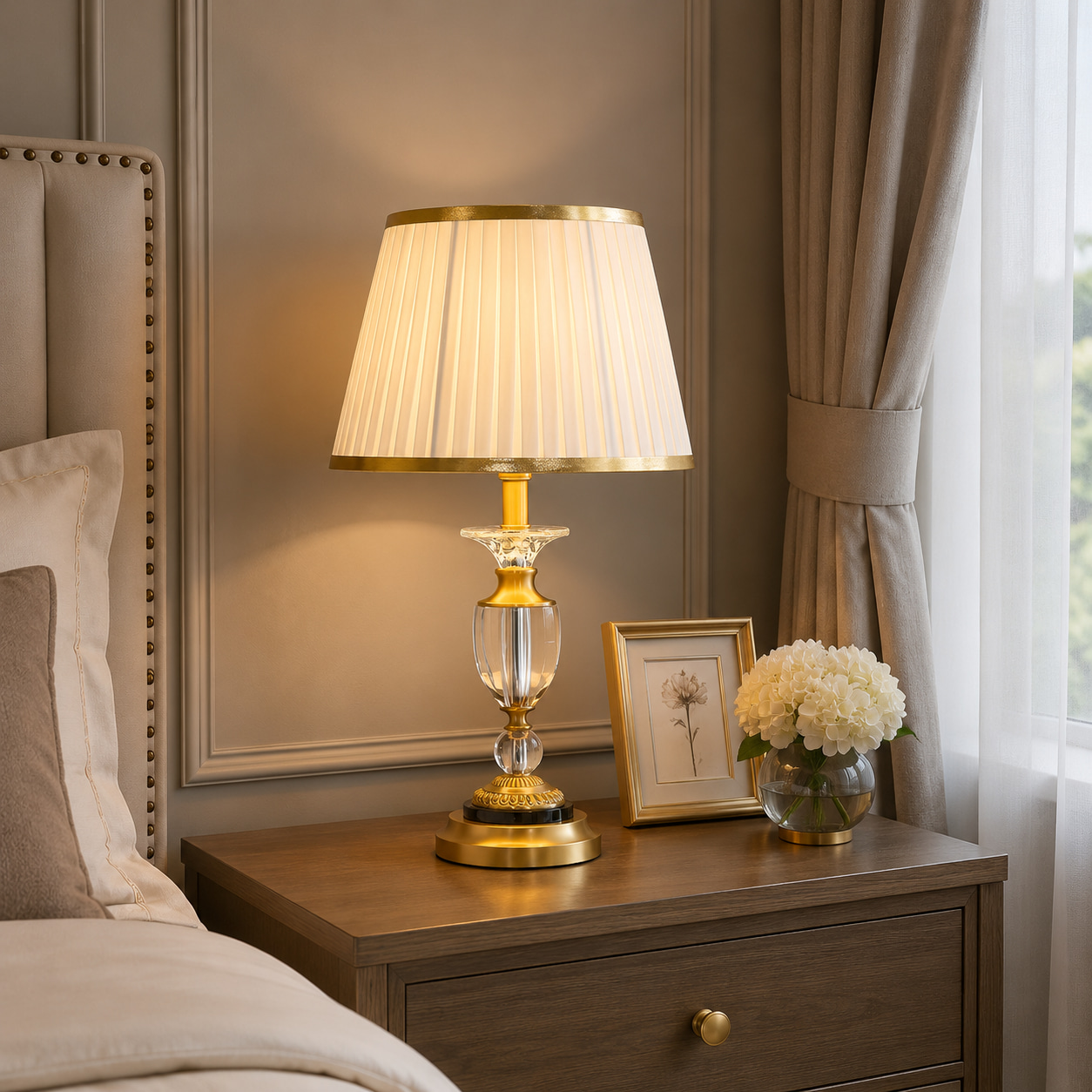 Gilded Crystal Goblet Pleated Table Lamp