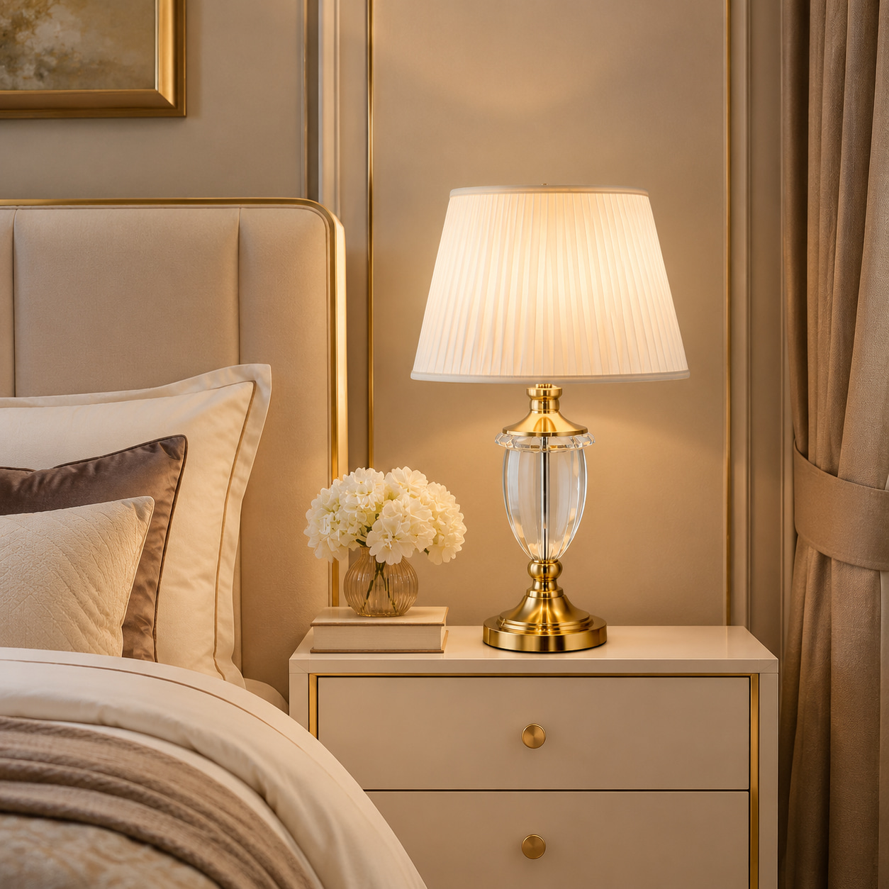 Champagne Crystal Pleated Table Lamp