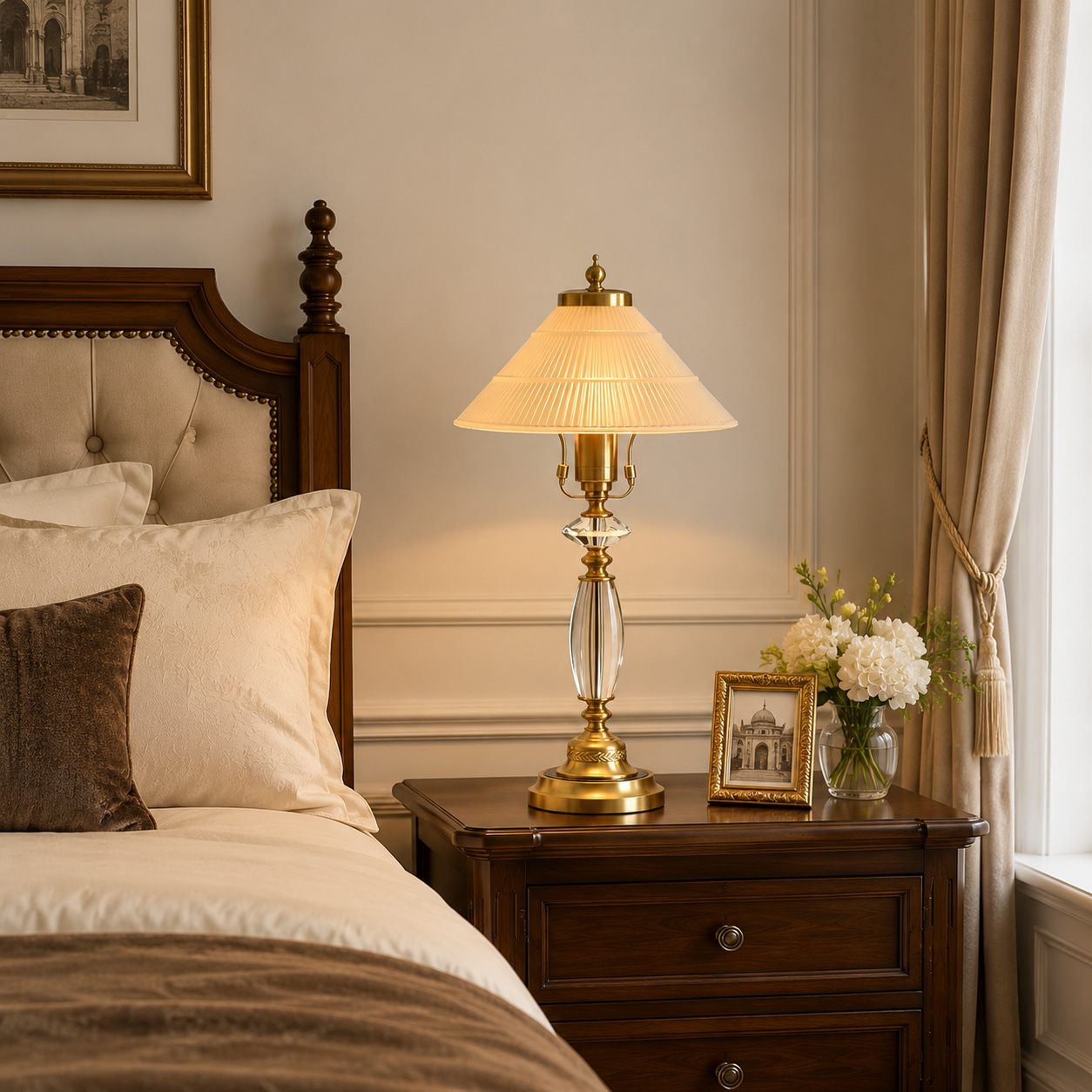 Antique Brass Pleated Parasol Table Lamp