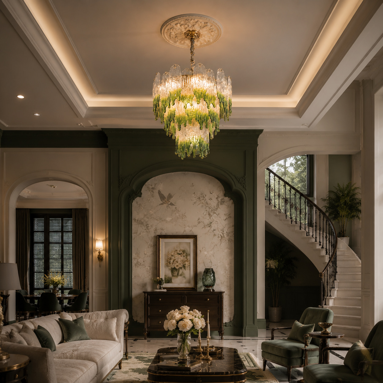 Vintage Gradient‑Green Glass Chandelier