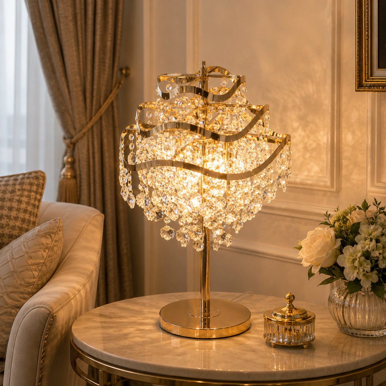 New Chinese Layered Landscape Crystal Table Lamp