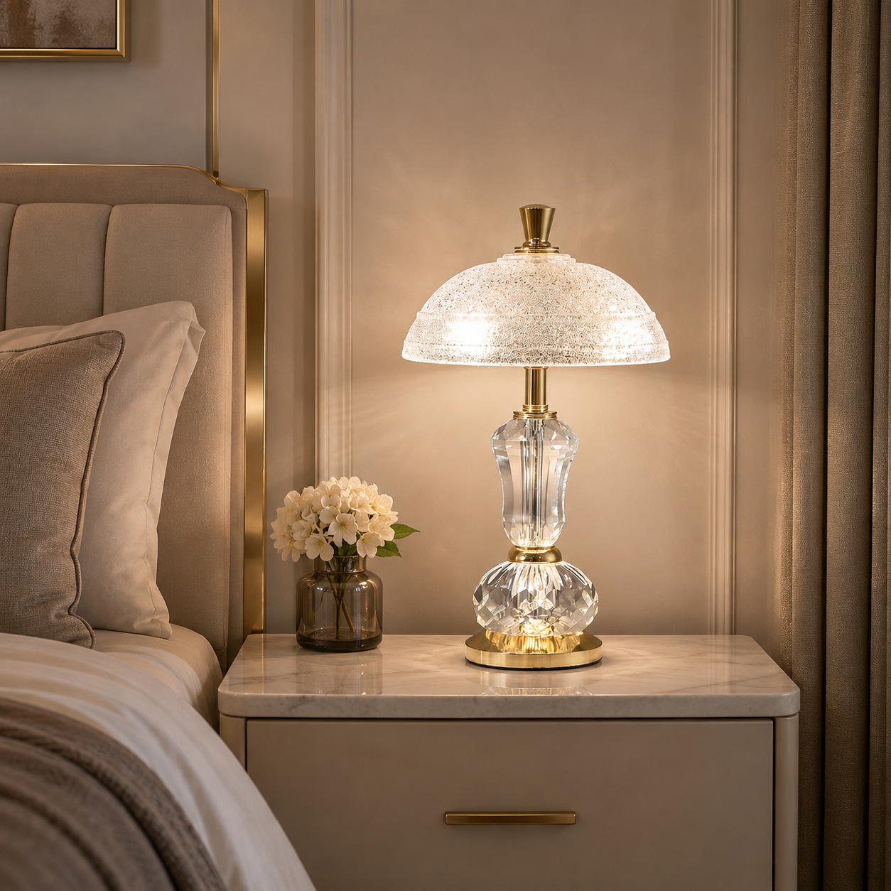 Vintage Speckled Mushroom Glass Crystal Table Lamp