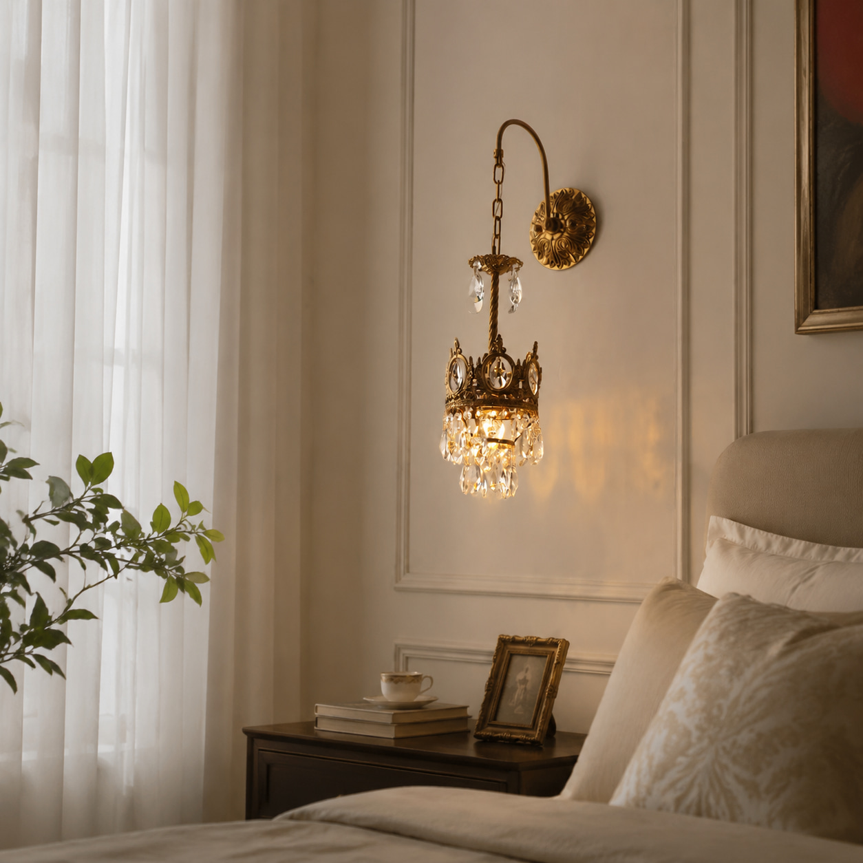 Crown Brass Crystal Wall Sconce