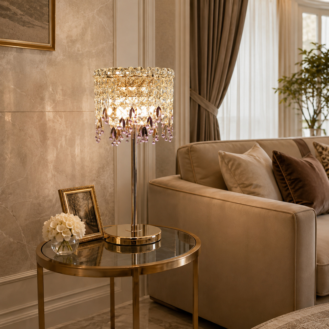 Light Luxury Double Layer Draping Crystal Living Room Table Lamp