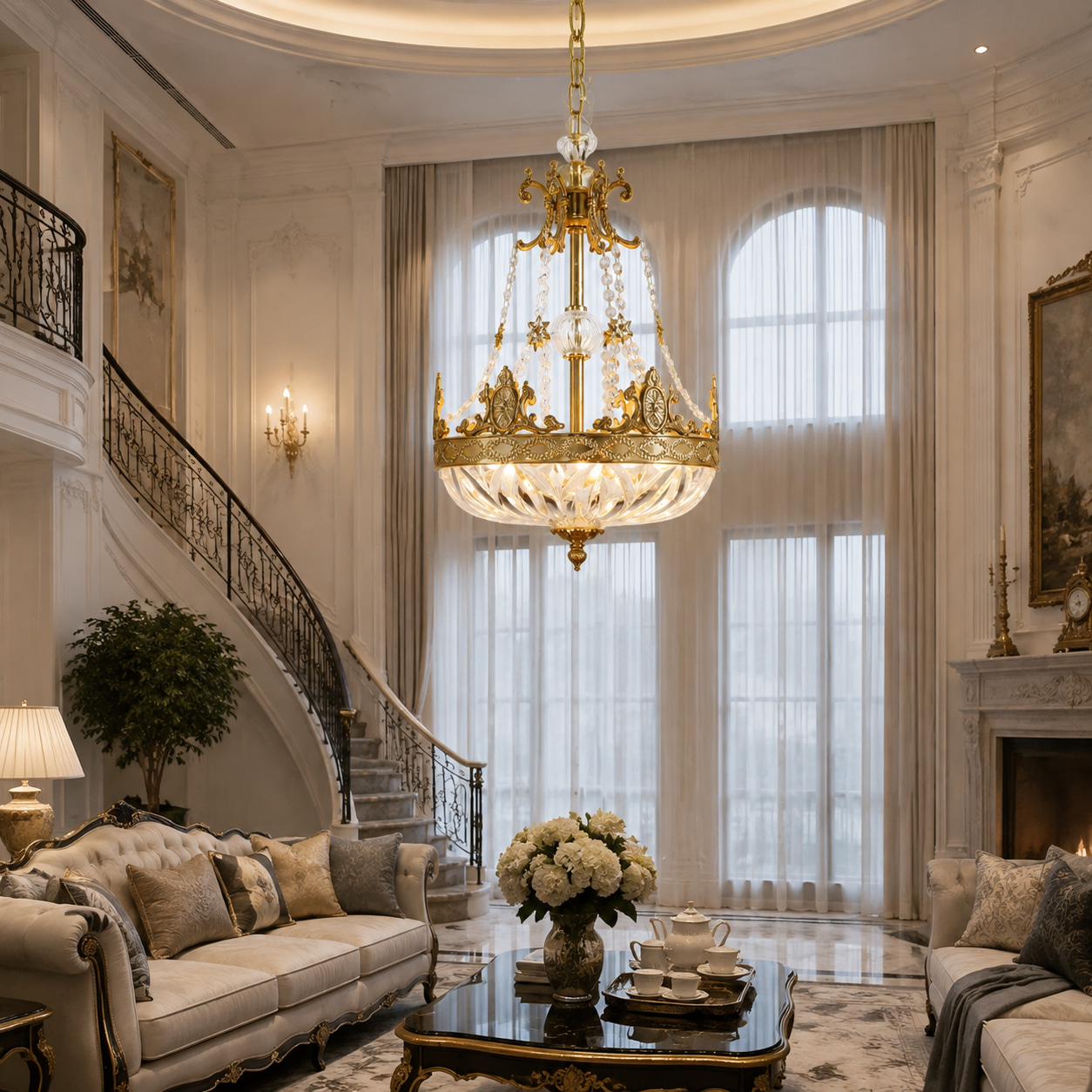 European Crown Brass Crystal Chandelier
