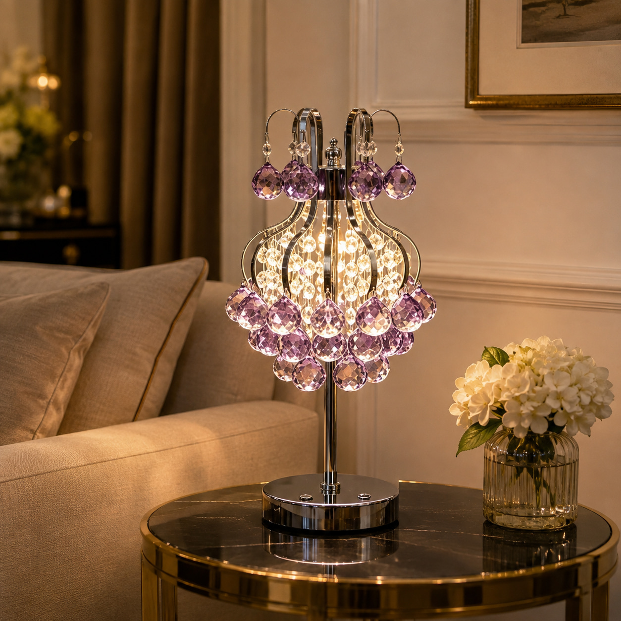 Light Luxury Amethyst Water Drop Crystal Decor Table Lamp